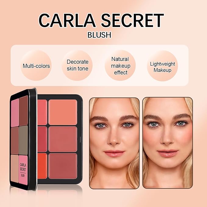 Blush Palette, 12 Colors Highlighter Blush Powder Makeup, Long-Wearing, Smudge Proof, Natural-Looking, Blendable Cruelty-Free Matte Finish, Cream Contour Palette and Blush Palette Face Makeup