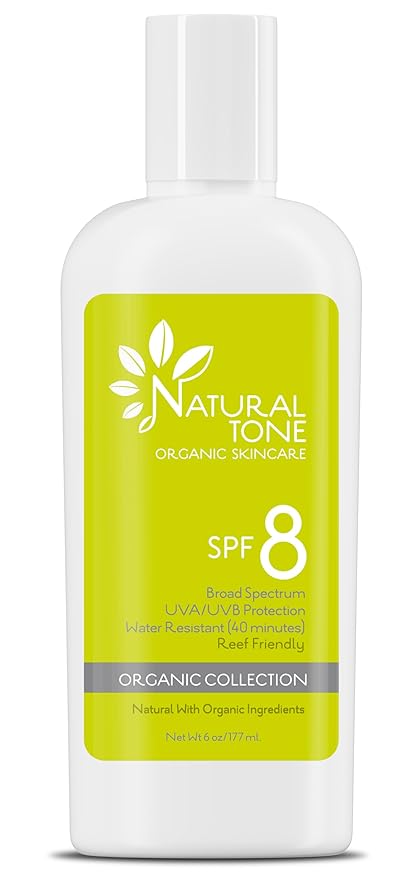 SPF8 Broad Spectrum Natural Sun screen, Soothing and Hydrating Mineral Sunscreen, Vegan, Paraben-Free Sunblock, Water-Resistant Sunscreen for Face and Body, 6oz - Natural Tone Organic Skincare