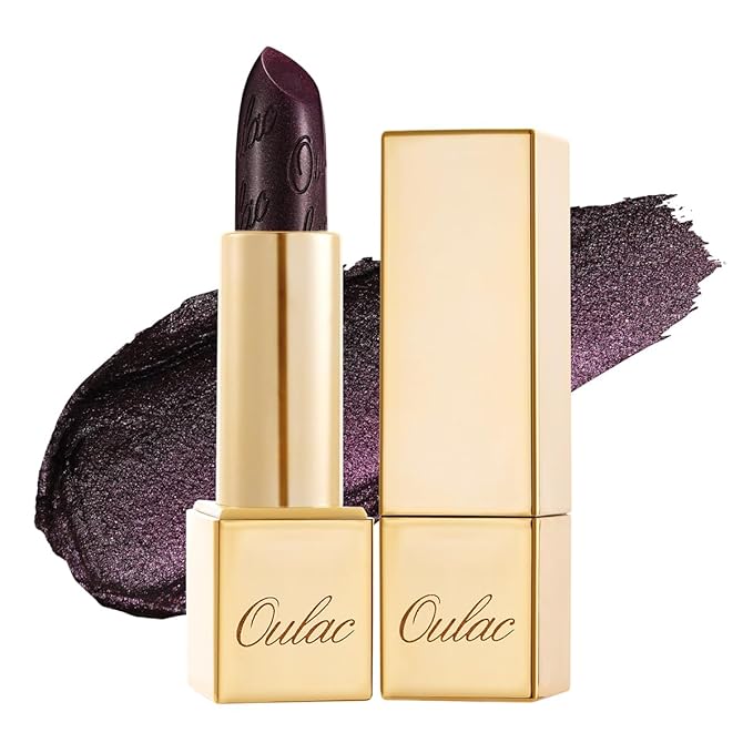 Oulac Metallic Black Lipstick for Women, High-Impact Lipcolor with Moisturizing Creamy Formula, Vegan & Cruelty-Free, Full-Coverage Matte Lipstick, Midnight Mirage (21)