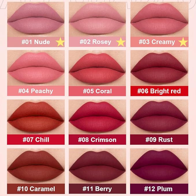AMY'S DIARY Matte Plum Liquid Lipstick 3Pcs Sets,24-hour Lipstick Dark Deep Maroon Purple Brown Plum Red Lip Stain 24 Smudge Waterproof for Women (A#)