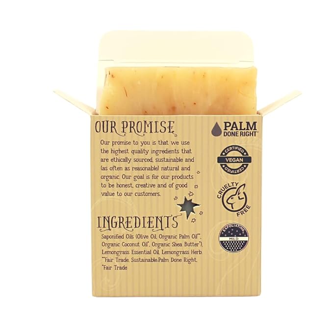 Organic Lemongrass Bar Soap - Gentle Cleansing for Sensitive Skin, Herbal and Mint - 3 Pack