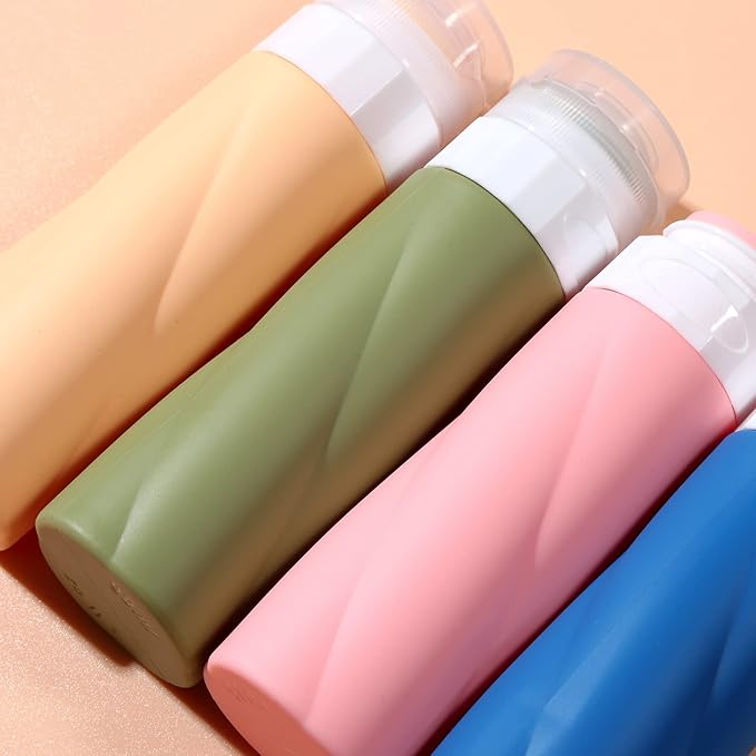 Gemice Travel Bottles - 3oz TSA Approved Containers, BPA Free, Leak Proof, Refillable, Clear Toiletry Bag (4 Pack)