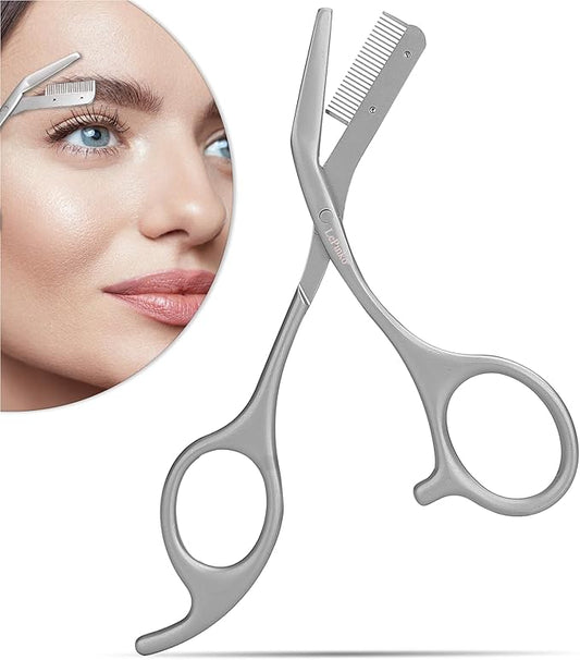 Eyebrow Trimming Scissors with Combs, Eyebrow Trimmers, Gifts for Men Women Stocking Stuffers, Stainless Steel Gray