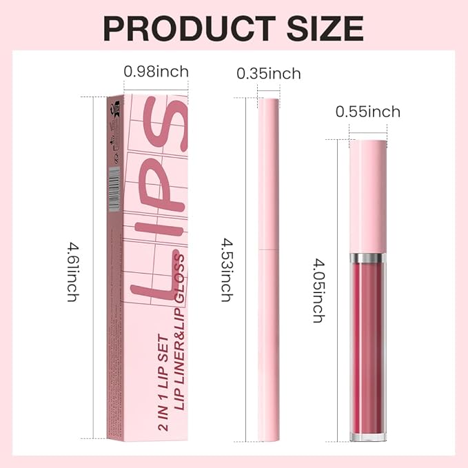 AMY'S DIARY 2pcs Matte Red Lip Liner & Lipstick Makeup Set, Liquid Lipstick 24H and Lip Liner Set Matt Liquid Lips Make Up Waterproof Long Lasting (07#, 2 Pcs Set)