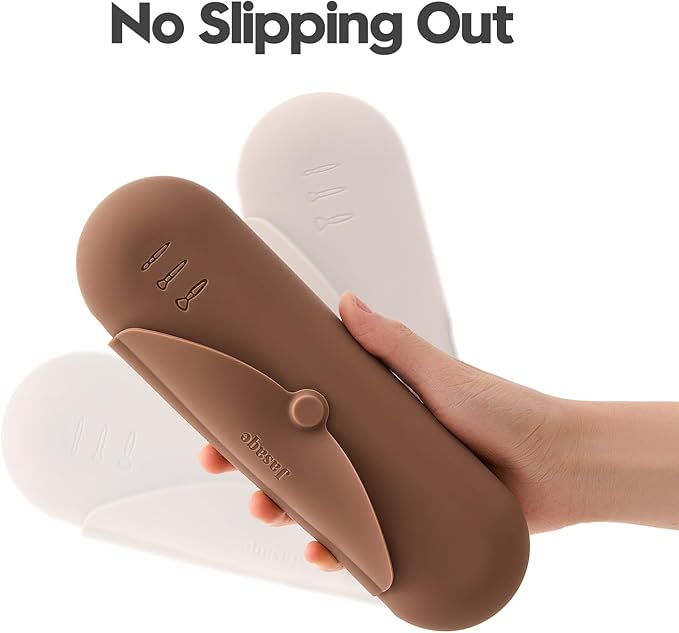 Silicone Makeup Brush Holder，Travel Makeup bag-Soft Portable Cosmetic Face Brushes Holder，Large Travel Makeup Brush Case with Anti-Fall Out Magnetic Closure