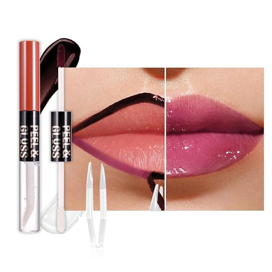 Berry Purple Peel off Lip Stain Lip Oil Dual Ended Combo Set with Tweezer, 2 in 1 Lips Liner Stain Oil Long Lasting Waterproof, High Pigmented Flawless Lips Tint Stick Not Faded Vegan & Cruelty-free