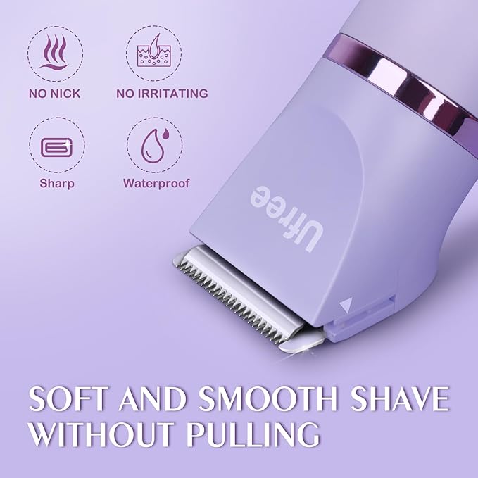 Ufree Bikini Trimmer Electric Razors for Women, Rechargeable Pubic Body Hair Trimmer Electric Shaver for Legs Body Hair, Bikini Shaver IPX7 Waterproof, Gifts for Women, Purple