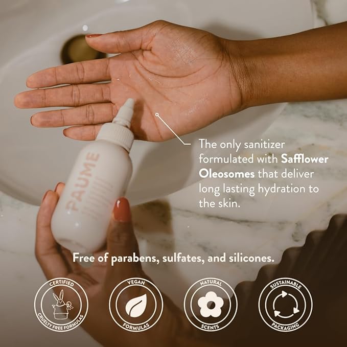 PAUME Moisturizing Antibacterial Sanitizer Hand Gel, 3 Fl Oz, Silicon & Paraben Free, No Artificial Fragrances & Vegan, Long-Lasting Hydration