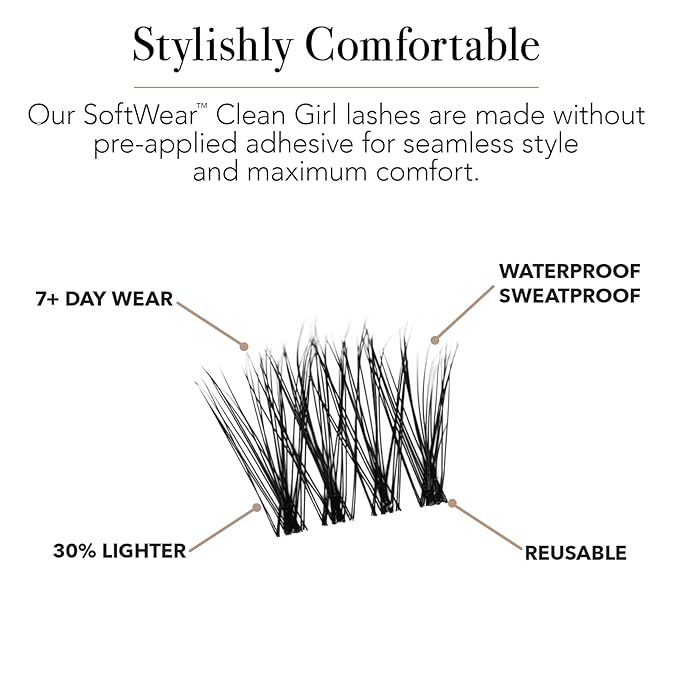 Pro Lash SoftWear Clean Girl Mini Lash Clusters Kit - Natural-Looking, Lightweight Lashes - 7-Day Cluster Eyelash Extensions - False Eyelashes Plus Adhesive and Tweezers - Doll Eye No. 38