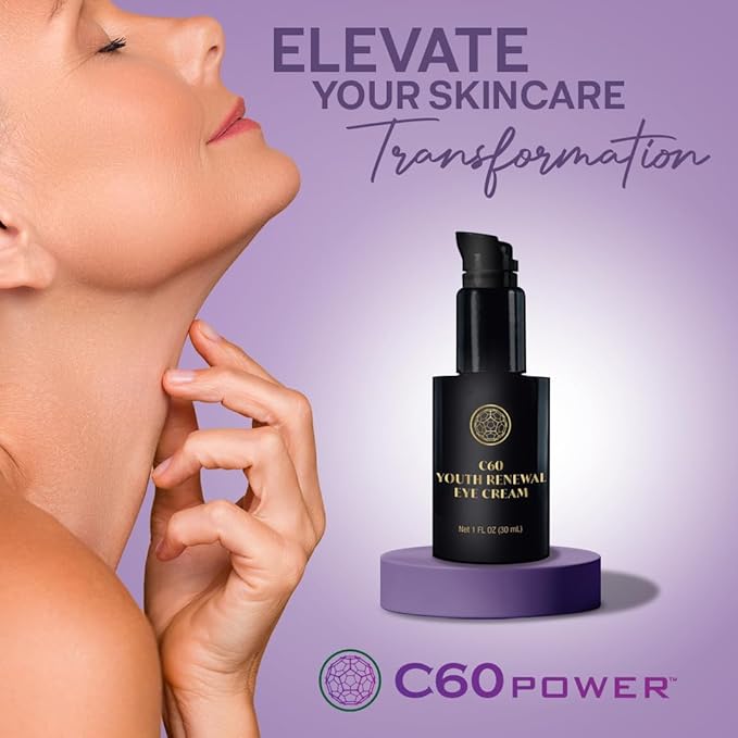 C60 Power Youth Renewal Eye Cream - Eye Cream for Wrinkles & Puffiness, Anti Aging Skin Care for Women & Men, With 99.99% Pure Sublimated C60, Copper Peptides, & High-Quality Ingredients - 1 fl oz