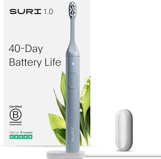 SURI 1.0 Sonic Electric Toothbrush | 1 Month+ Battery | Designed in California | Sustainable Electric Toothbrush for Adults | Travel Toothbrushes | Tooth Brush | Blue