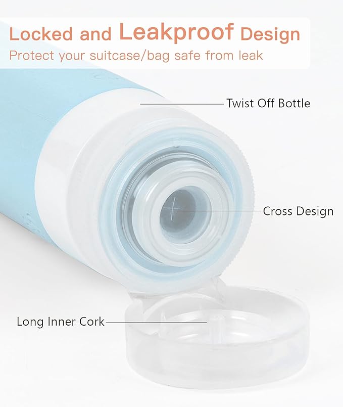 Quatish Travel Bottles for Toiletries 6 Pack, Original Patented Leakproof 3 oz Tsa Approved Travel Size Containers, BPA Free Silicone Shampoo and Conditioner Bottles, Camping Essentials, Black