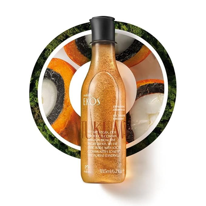 Natura - Ekos Tukumã Replenishing Exfoliating Shower Gel - Natural Exfoliants - 94% Natural - Body Wash - Vegan Skin Care - Brazilian Beauty Secrets - Self Care & Body Care - 6.2 fl oz (185ml)