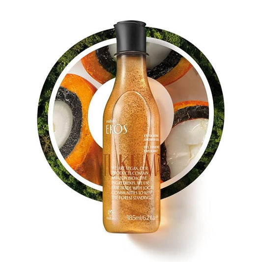 Natura - Ekos Tukumã Replenishing Exfoliating Shower Gel - Natural Exfoliants - 94% Natural - Body Wash - Vegan Skin Care - Brazilian Beauty Secrets - Self Care & Body Care - 6.2 fl oz (185ml)