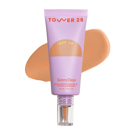 Tower 28 Beauty SunnyDays SPF 30 Tinted Mineral Sunscreen For Sensitive Skin - 2-in-1 Facial Broad Spectrum UVA/UVB Protection + Foundation - Shade 25 OCEAN PARK - Medium with Warm Undertones, 1 Fl Oz