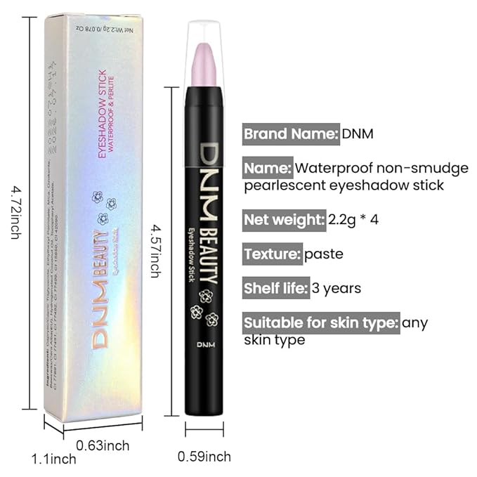 AMY'S DIARY Cream Eyeshadow Stick Set, Waterproof Pearl Pink Purple Mocha Beige Shimmer Metallic (4Pcs)