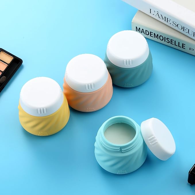 Gemice Silicone Cream Jars, TSA Approved Containers for Toiletries With Toiletry Bag, Wide Mouth Leak-proof Accessories With Lid for Cosmetic Cream (4 Pack)