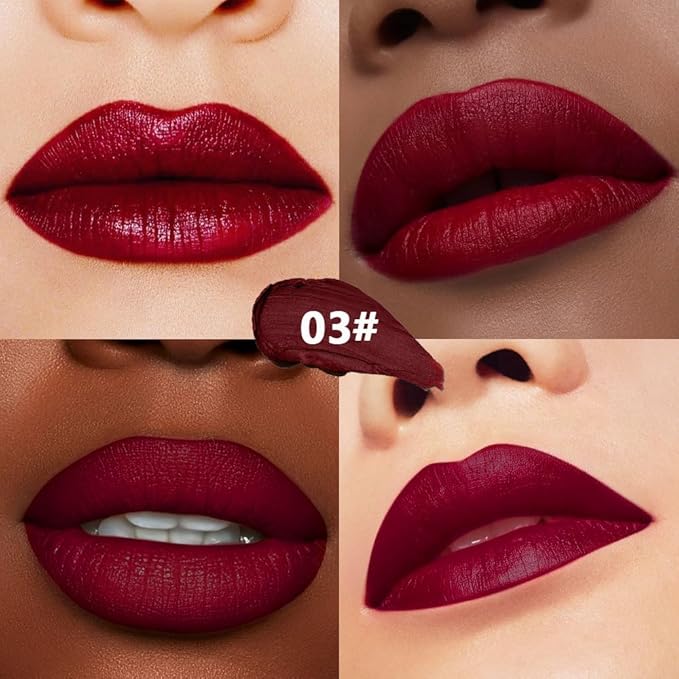 Wine Red Matte Creamy Lipstick for Women, Longwear Lips Gloss Face Paint Stick, Lip Stick Stain Long Lasting Waterproof Effortless Application Full Coverage Velvet Gloss for Party Halloween Makeup 03#