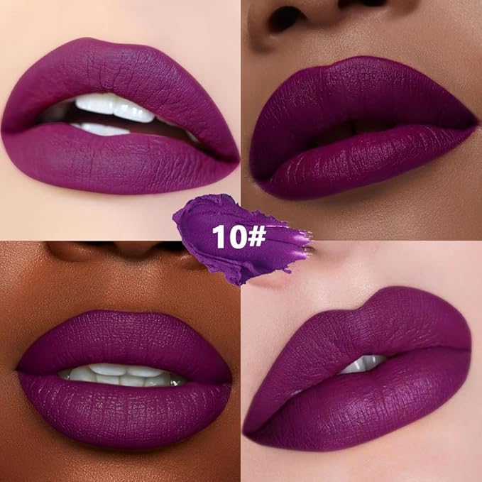 Plum Purple Matte Creamy Lipstick for Women, Longwear Lip Gloss Face Paint Stick, Lip Stick Stain Long Lasting Waterproof Easy Application Full Coverage Velvet Gloss for Party Halloween Makeup 10