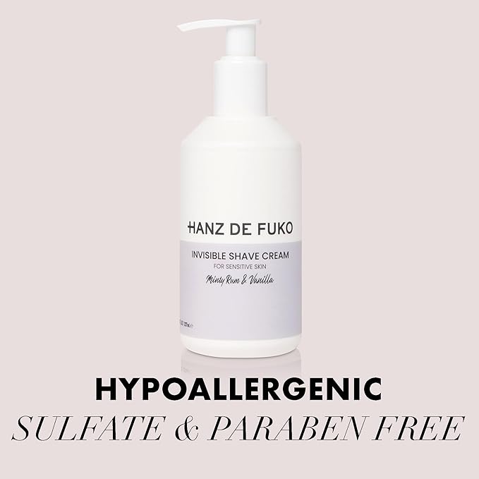 Hanz de Fuko Invisible Shave Cream for Men & Women – Premium Shaving Cream, Great for Sensitive Skin – Hypoallergenic Formula with Aloe Vera, Shea Butter, Acai – Sulfate and Paraben Free – 8 oz.