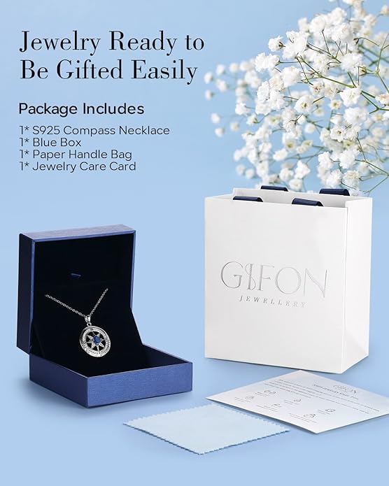 S925 Necklace Gift for Wife |Compass Jewelry |Women Anniversary |Sterling Silver |Girlfriend Birthday Gifts for Her Valentines |I'd be Lost without You |Jewel 18K Gold