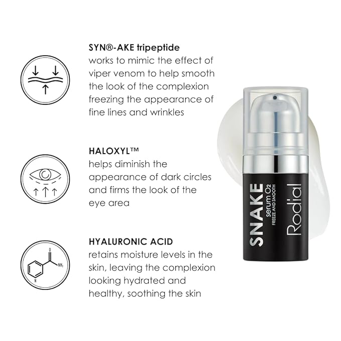 Rodial Snake Serum O2 0.2fl.oz High-Performance Serum with Blurring-Effect for Reducing Lines and Wrinkles, Syn-ake Tripeptide for Firming and Smoothing Effect, Hyaluronic Acid for Moisture Retaining