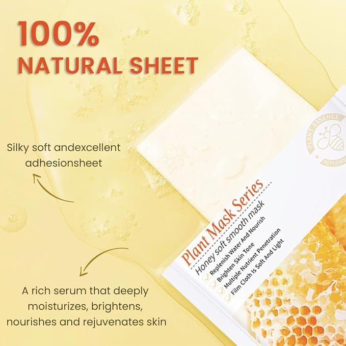 6 PCS Real Hydrating Nature Face Masks Skincare, Hyaluronic Acid, Vitamin C and E, Chamomile, Korean Beauty Essence Facial Paper Sheet Mask for Skin Care Moisturizing (Honey)