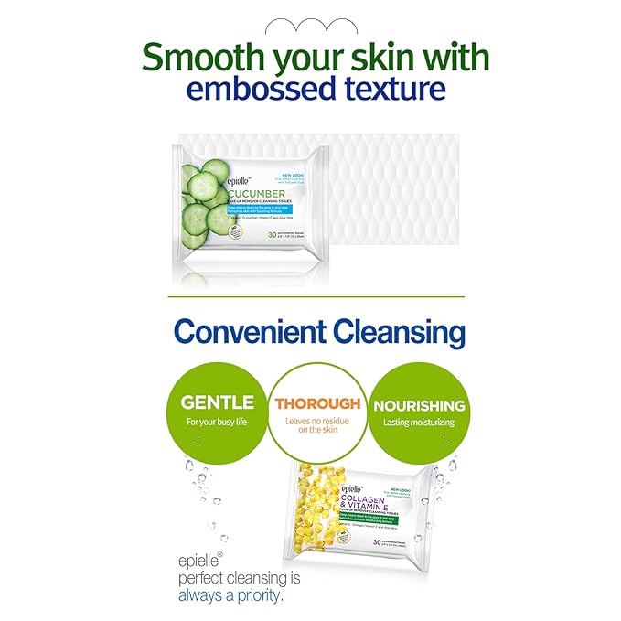 Epielle Makeup Remover Wipes, Remove Dirt, Oil, Waterproof Mascara, Gentle Daily Facial Cleanser Towelettes with Collagen, Tea Tree & Aloe Vera, Hypoallergenic & Alcohol-Free, 30 Count (Pack of 6)