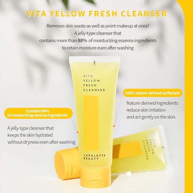 lapalette Vita Yellow Fresh Cleanser | Gentle Make-up Remover | 1-step Cleanser | 88% Moisturizing Essence | Natural Vitamin | Korean Skincare 3.38fl.oz
