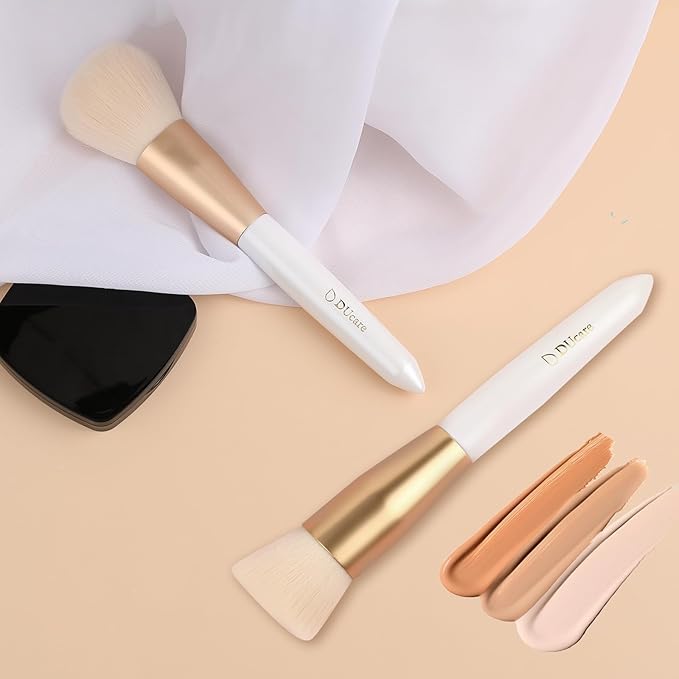 DUcare Foundation Brush and Power Brush Makeup Brushes Set 2Pcs, Premium Flat Top Kabuki Brush, Fluffy Large Makeup Brush With Soft Synthetic Bristles For Quick Makeup Setting and Blush