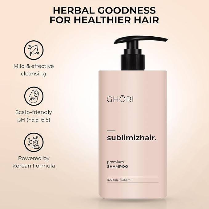 Sublimizhair Korean Herbal Shampoo for Dry & Damaged Hair | Hanbang Formula with Ginseng, Licorice & Tea Extracts | Gentle Scalp Cleansing | pH Balanced Shampoo | 500 ml / 16.9 fl oz