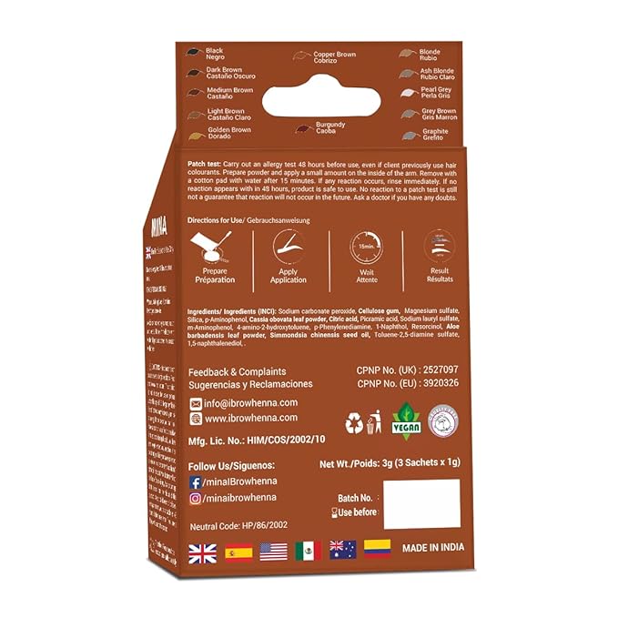 MINA iBrow Henna Hair Color Tint Kit with Brush Combo Pack | Covers Gray Hair-Lasts up to 6 weeks | No Ammonia No Lead | Vegan & Cruelty Free | up to 30 Applications (Copper Brown)