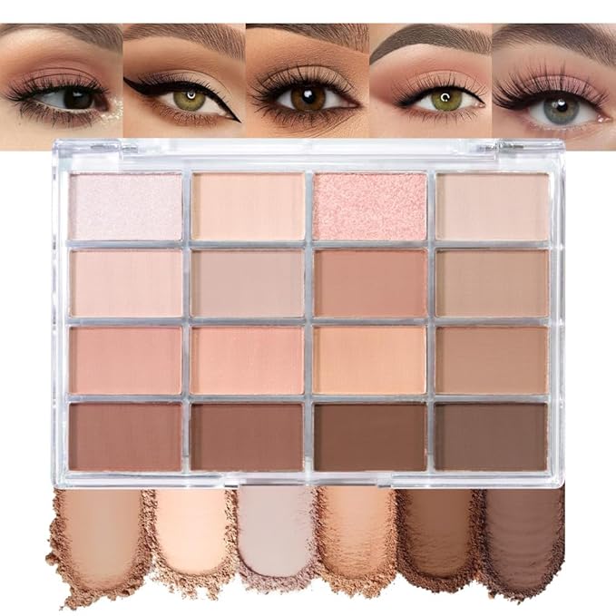 AMY'S DIARY 16 Colors Nude Brown Eyeshadow Palette – Matte & Shimmer Finishes – Warm Caramel, Mocha, Champagne & Taupe Tones eye shadow – Highly Pigmented Neutral Eye Makeup Palette for woman