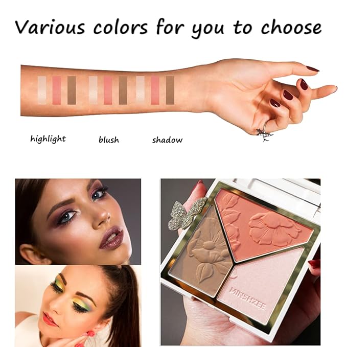 3-in-1 Highlighter Makeup Palette – Contour, Blush & Glow Kit with Matte & Shimmer Finish – Silky Pressed Powder for Face, Cheekbones, Eyes – Long-Lasting, Waterproof, Cool Toned, Travel-Friendly
