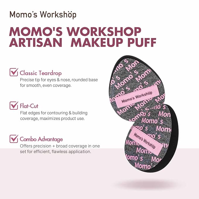 Momo's Workshop Pink Black Denim Egg Makeup Sponge 2-Pack,Ultra Firm Bounce Rubycell Sponge for Liquid-Full Coverage Foundation,for Dry/Combination Skin,Travel Friendly,2pcs &Storage Case