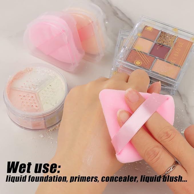 Ocim 10Pcs Triangle Powder Puffs for Face Powder,Soft Velour Triangular Beauty Puff,Makeup Pressed,Baking & Setting Powder Sponge Applicator Pads with Case,Black