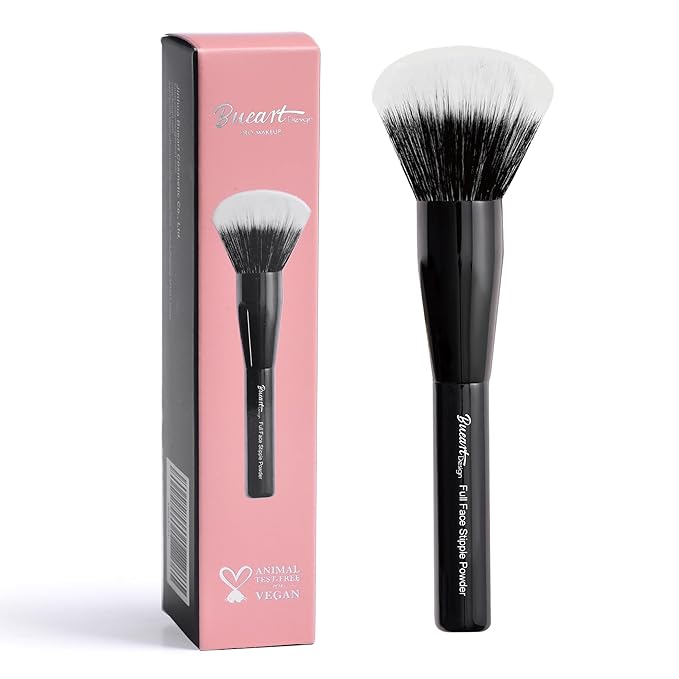 Bueart Design Full Face Powder Makeup Brush with Wooden Handle for setting,Blush,Bronzer,Highlighter,Extra Large Stipple Brush M3