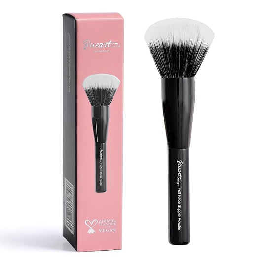 Bueart Design Full Face Powder Makeup Brush with Wooden Handle for setting,Blush,Bronzer,Highlighter,Extra Large Stipple Brush M3
