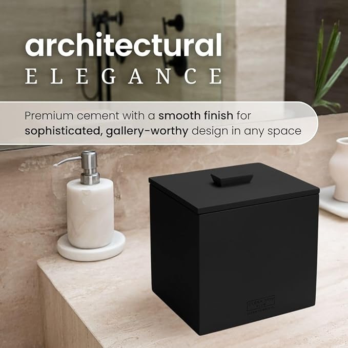 CLEAN SKIN CLUB Cement Box for 50 Disposable Clean Towels XL (Towels NOT Included), Concrete Container for Face Towelettes Bathroom Counter Storage, Cleansing Facial Dry Wipes - Matte Onyx