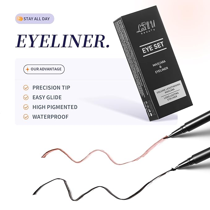 4D Mascara And Eyeliner Set Black Brown Long Lasting Mascara Waterproof Eyeliner Kit (Brown)