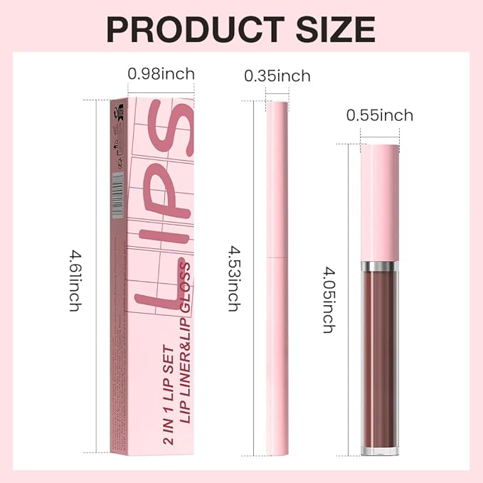 AMY'S DIARY 2pcs Chocolate Lip Liner & Lipstick&Shiny Clear Lip Oil Makeup Set, Liquid Lipstick 24H and Lip Liner Set Matt Liquid Lips Make Up Waterproof Long Lasting (02#, 2 Pcs Set)