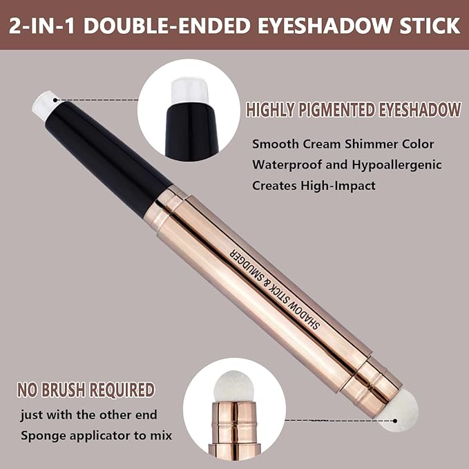 White Eyeshadow Stick Makeup, Highlighter Matte Cream Eye Shadow Pencil, Waterproof Hypoallergenic Long Lasting Crayon, Glitter Primer Palette Shimmer Eyeliner Pen wiht Soft Brush