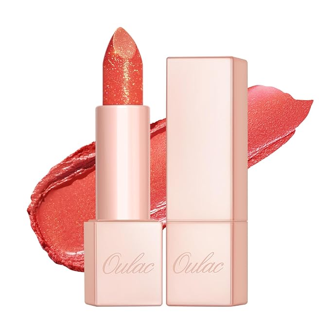 Oulac Moisturizing Coral Lipstick for Women Tinted Lip Balm Infused with Sodium Hyaluronate Acid, Lightweight Lip Makeup, Vegan & Gluten Free, PG04 Sunrise