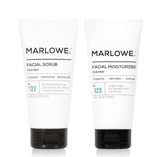 MARLOWE. Skin Care Set, No. 122 Facial Scrub 6 oz & No. 123 Facial Moisturizer 6 oz with Natural Extracts & Antioxidants, Cleanses, Exfoliates, Hydrates & Soothes