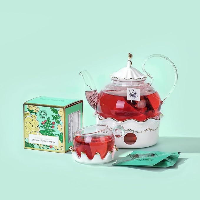 Orange & Grapefruit Herbal Tea Gift Set – Citrus Detox Tea with Natural Ingredients | 20 Tea Bags + 100g Rock Sugar | Caffeine-Free Wellness Blend | Refreshing Immune Support | Holiday Gift Box for Women & Friends