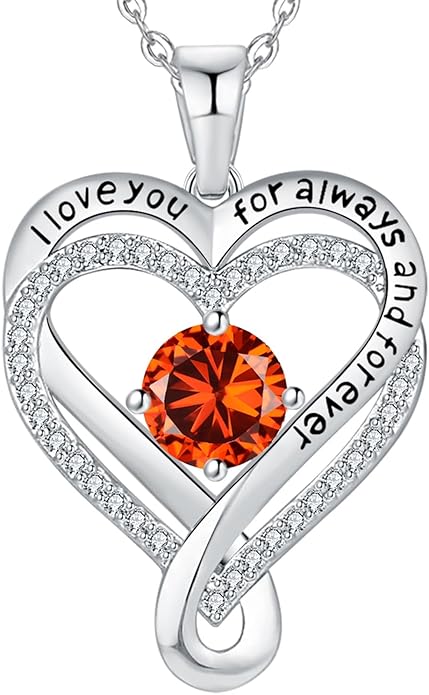 Jewelry for Women Wife Infinity Heart Birthstone I Love You Necklace S925 Anniversary Women Necklaces for Her Wife Birthday Gift Ideas, Birthday Present for Girlfriend Mom Daughter Sterling Silver