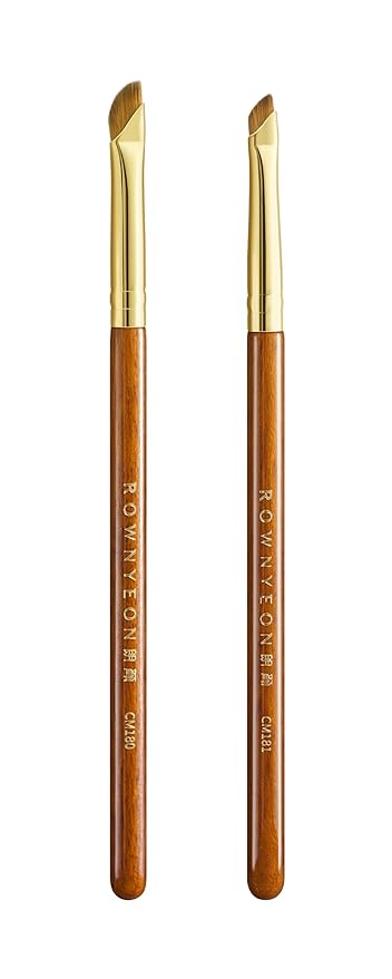 Desert Oak Series Wing Liner Duo Brush Set - CM 180 Bold Angled Eyeliner & CM 181 Precision Detail Brush for Gel/Liquid/Powder, Bubinga Handle & Brass Ferrule
