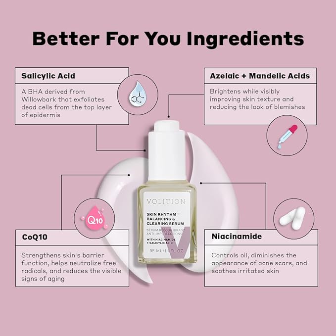 Volition Beauty Skin Rhythm Balancing & Cleaning Serum with Niacinamide + Salicylic Acid | Acne & Blemish Treatment | Helps Even Skin Tone, Fade Dark Spots, Reduce Acne Scars