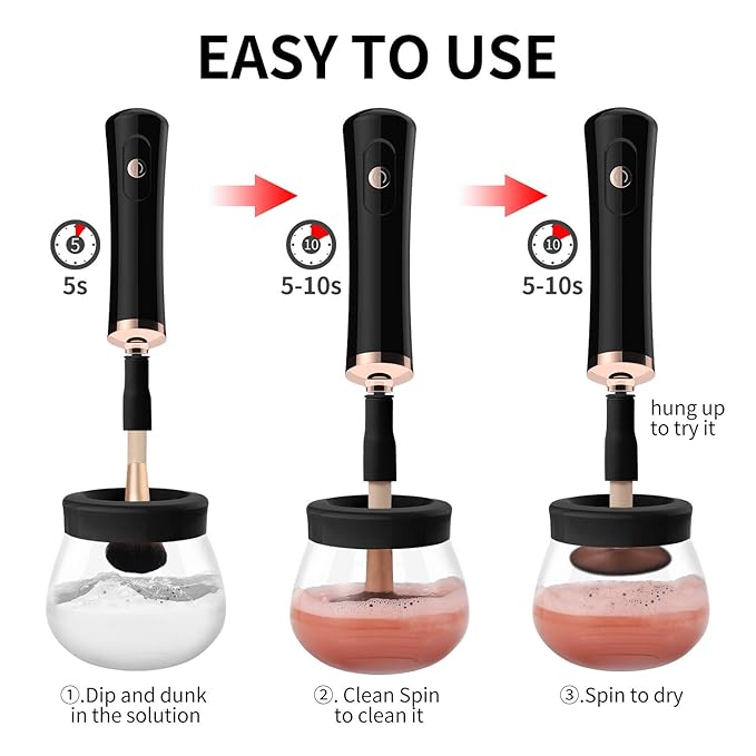 Senbowe Upgraded Makeup Brush Cleaner and Dryer Machine, Electric Cosmetic Automatic Brush Spinner with 8 Size Rubber Collars, Wash and Dry in Seconds, Deep Cosmetic Brush Spinner for All Size Brushes