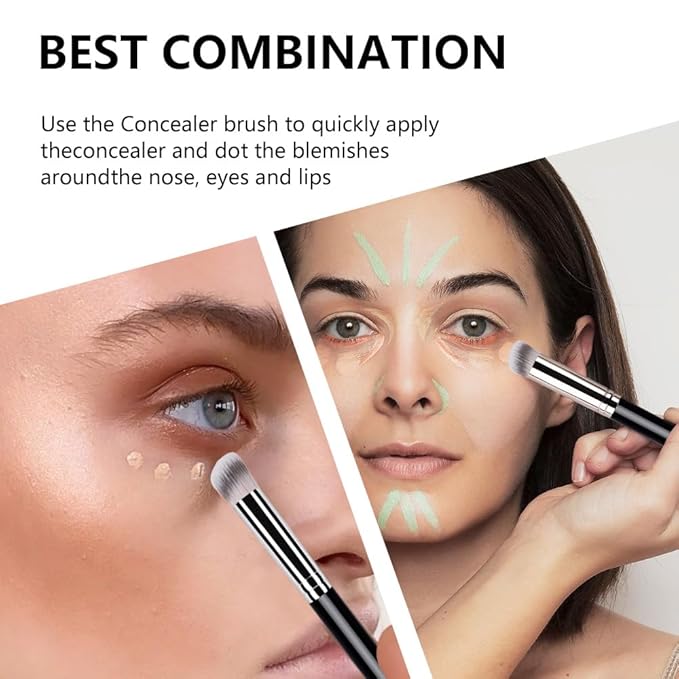 5Pcs Concealer Brush Set, Dense Mini Angled Kabuki Brush for Blending Under Eye Concealer, Detailed Nose Contour Setting Powder, Foundation & Eyeshadow, Cruelty-Free, 270